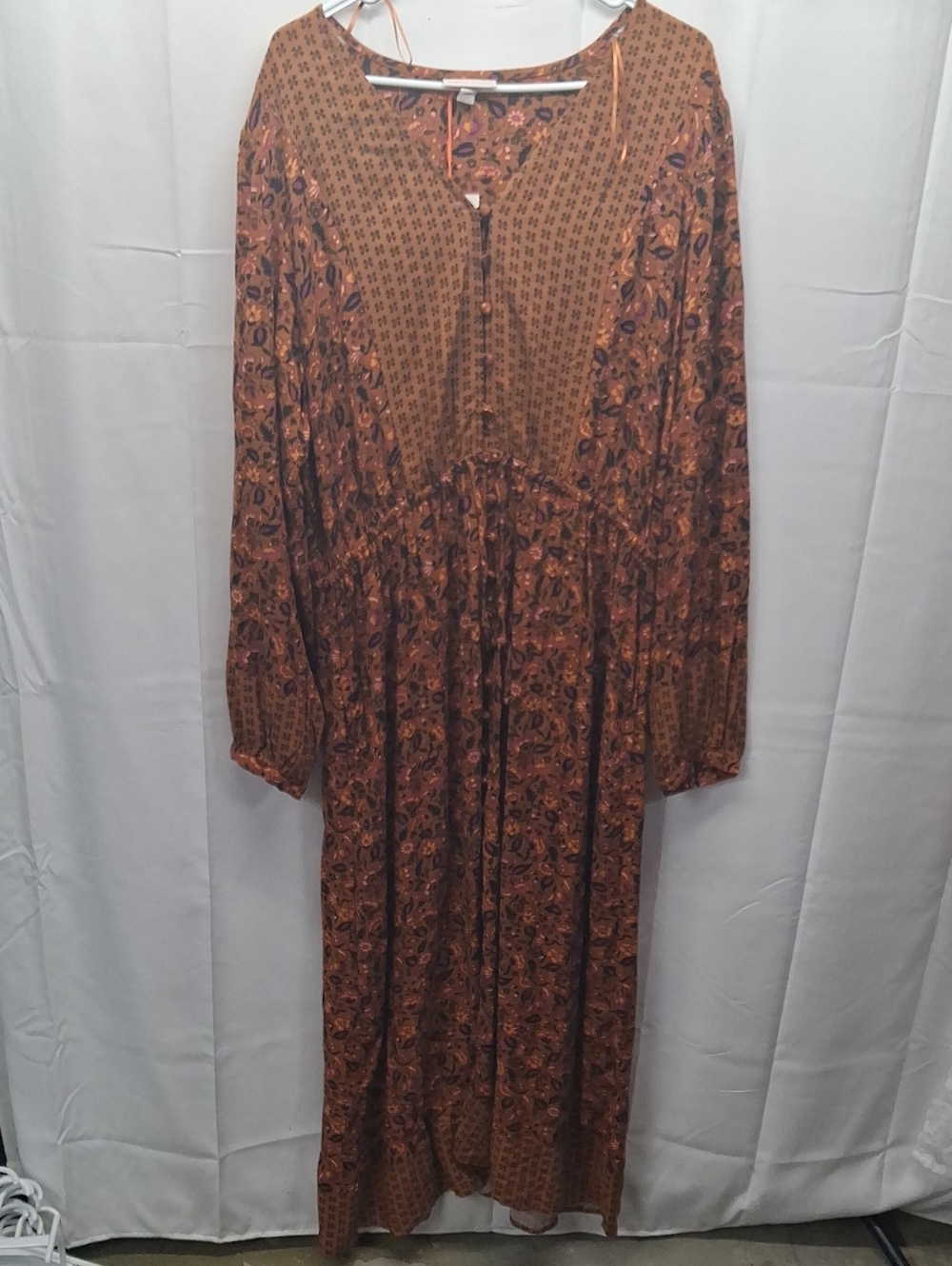 Knox Rose Burnt Orange Floral Long Sleeve Maxi Dress